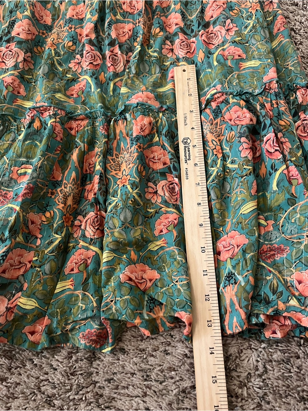 Natural Life Green Floral Metallic Lurex Tiered Maxi Dress Size Medium - Picture 10 of 12